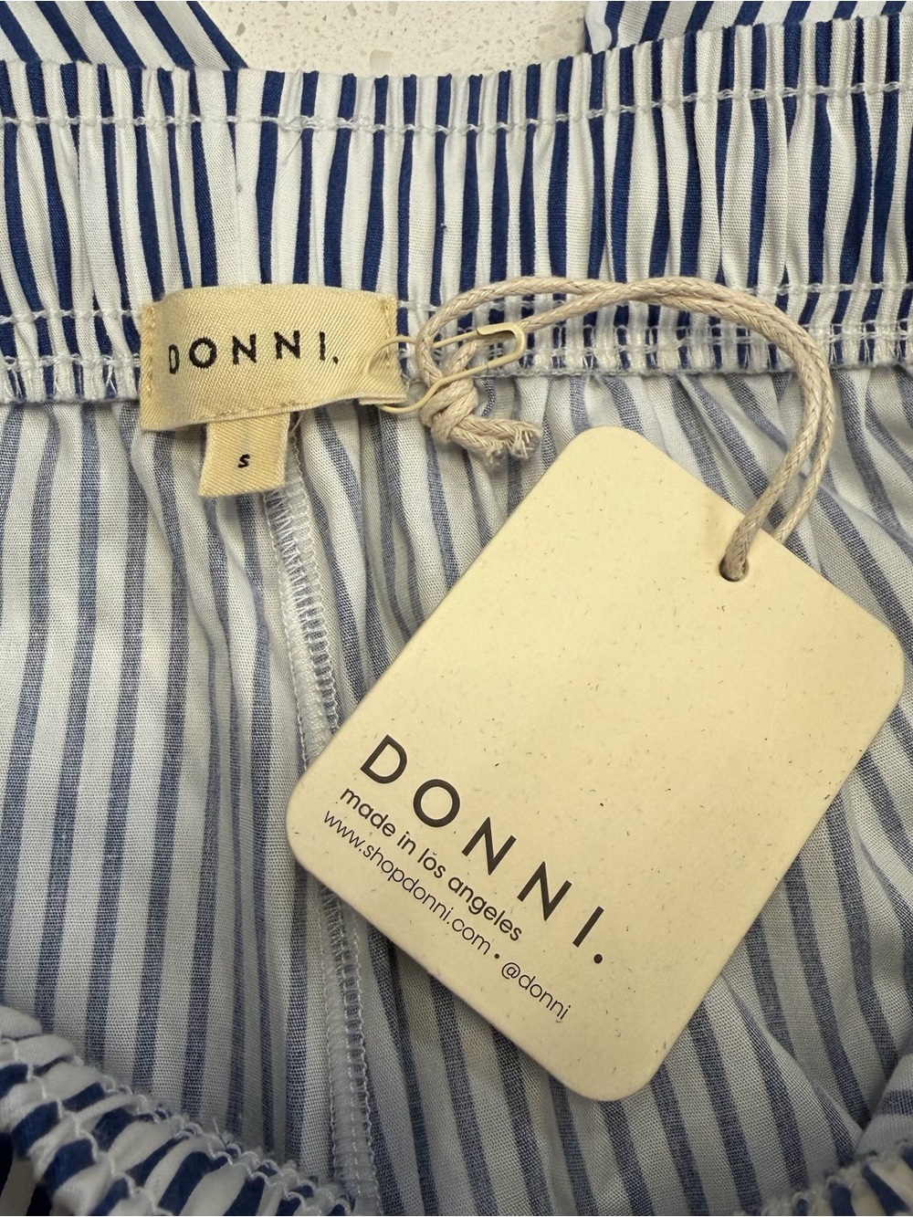 Donni Pop Pants Navy Stripe Cotton Wide Leg Pull On Pants NWT Small - Picture 3 of 12